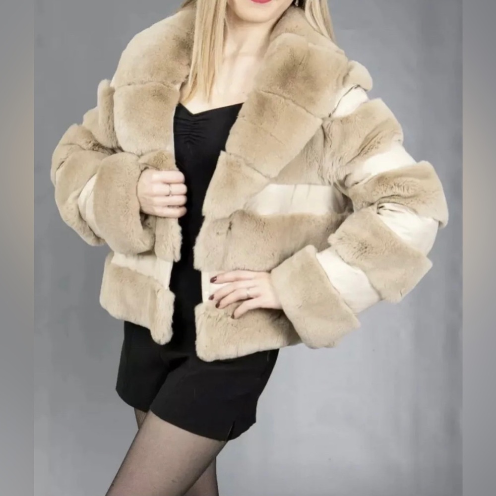 NEW SUPERIOR REX CHINCHILLA FUR COAT LUXURY JACKET BEAUTIFUL LOOK SIZE S-M